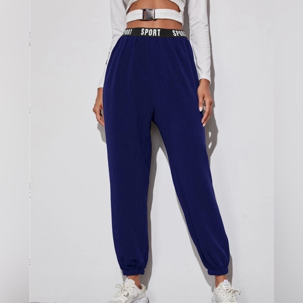 SHEIN Blue Maxi Pants with Sporty Waistband